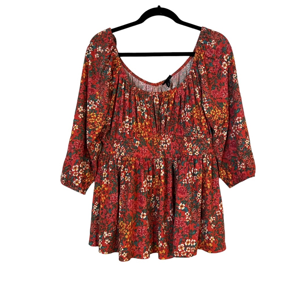 Torrid Orange Floral Blouse Babydoll Stretch 0